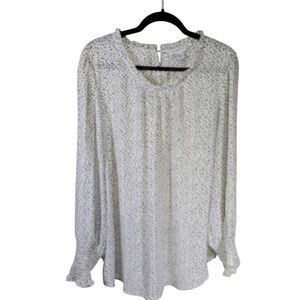 Carolina Belle Women's Blouse White Polka Dots Tunic Long Sleeve Pleated Women's